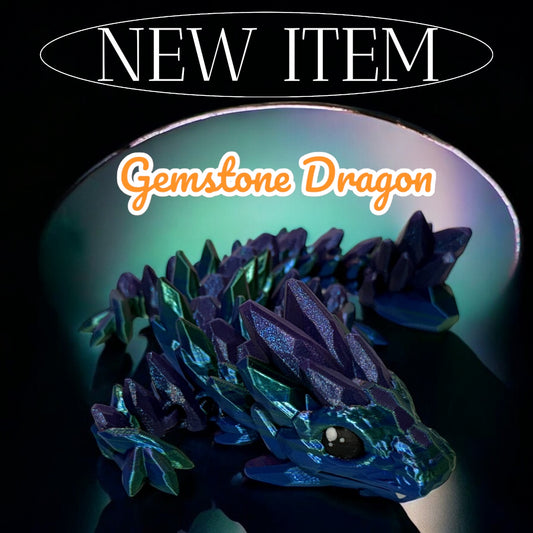 3D Printed Crystal Dragon Figurine – Boulder Opal Inspired Fantasy Decor – Iridescent Gemstone Dragon Gift – Mythical Creature Model